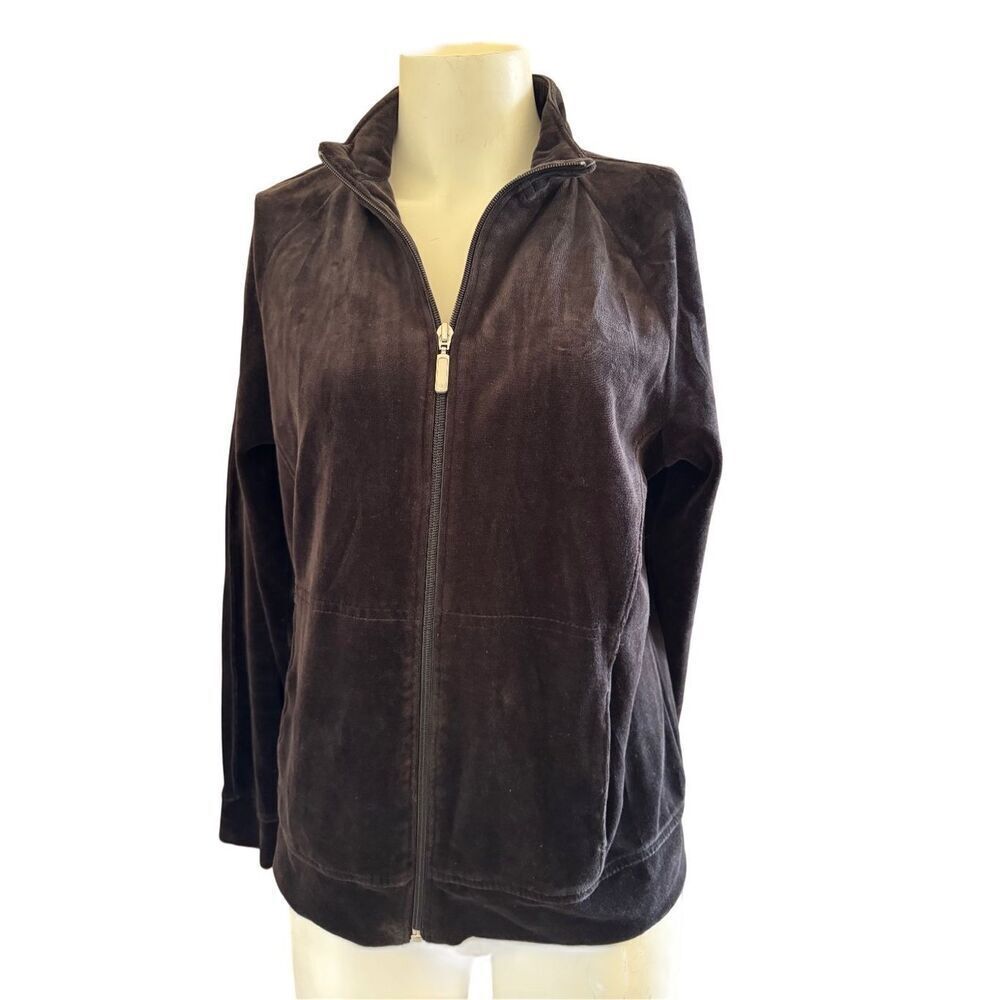 Bold Spirit L Women's black glam sport soft velvet plush zip up jacket sporty ou